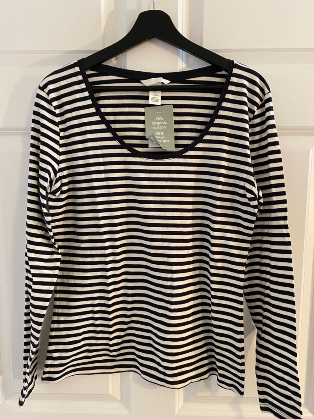 H&M Navy & White Striped Cotton Tank Top Organic Cotton Long Sleeves